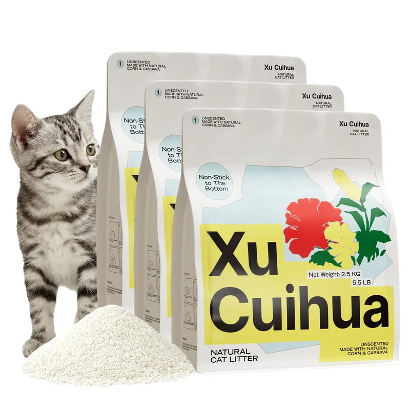 XuCuiHua Litière pour Chats — Sans Parfum, 100% Végétale, Agglomération Forte (16,5 lb) - 3 sachets de 5,5 lb