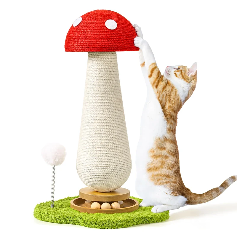 TEWIWAP Poteau Grattoir pour Chat Champignon – Jouets Interactifs et Base Stable
