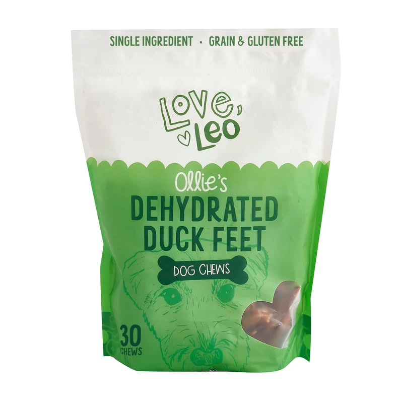 Love Leo Pattes de Canard Séchées pour Chiens (30 pièces) – 100% Naturel, Sans Céréales, Protéines Élevées, Santé Dentaire – Fabriqué aux USA