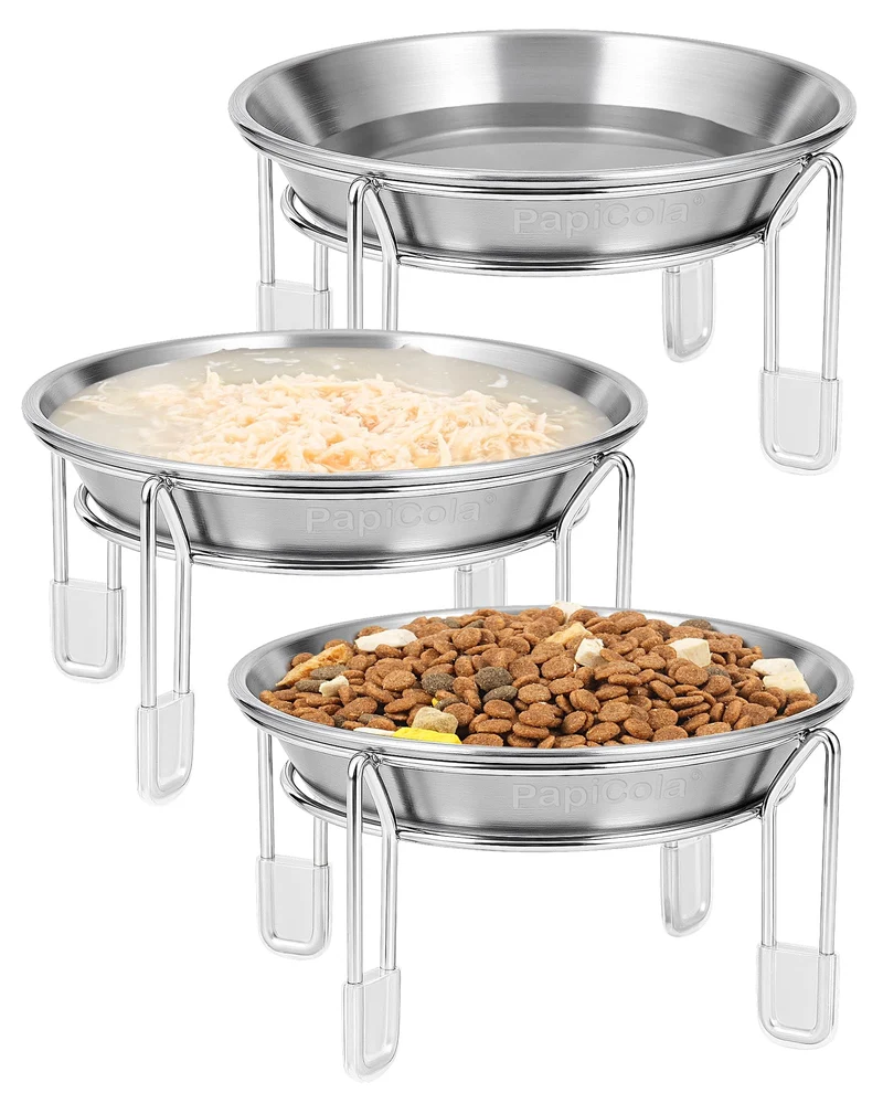 PapiCola Upgrade: Ensemble de 3 Bols Chats Surélevés en Inox – Confort et Stabilité