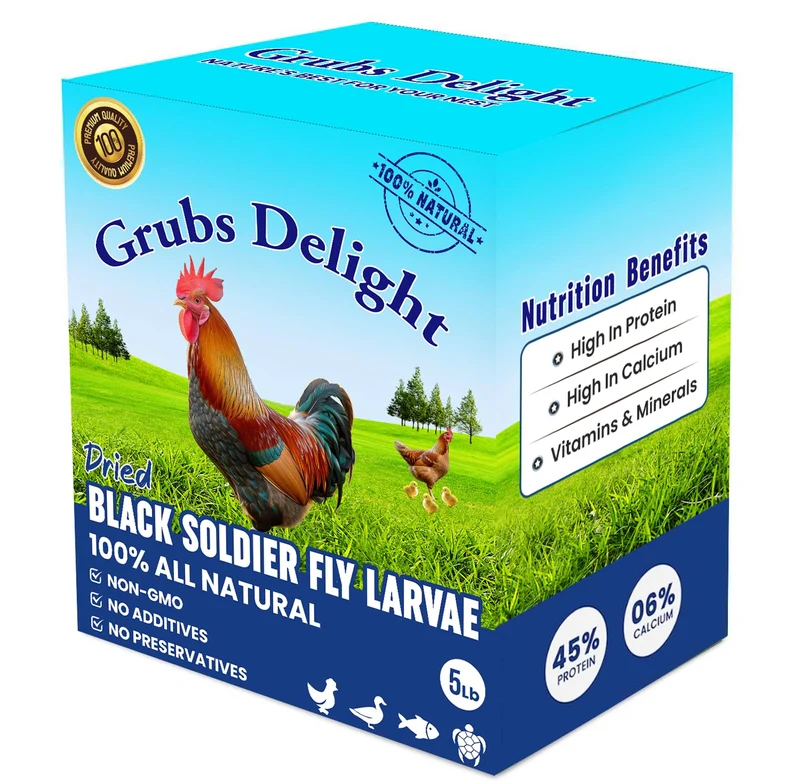 Grubs Delight – 5 lb de larves sèches de mouche soldat noire pour poules et oiseaux – Calcium élevé, 100% naturel, sans OGM