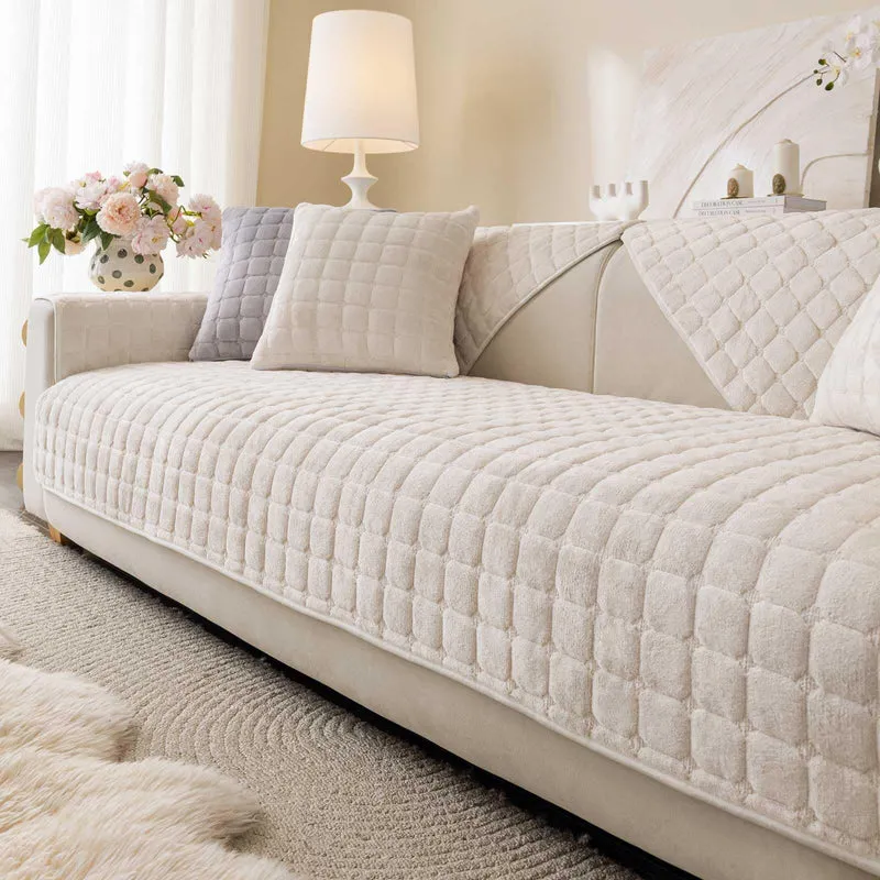 Housse Canapé Velours Aucrovee – Lavable, Anti-Poil & Anti-Glisse, 1 Pièce 36x82 po, Blanc