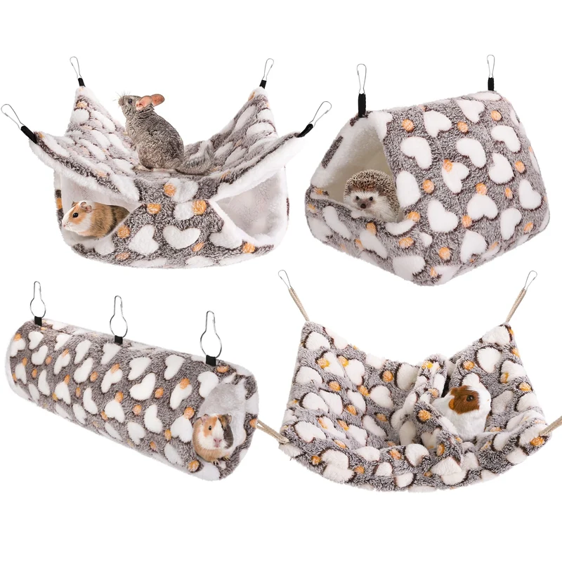 MCEAST - Ensemble 4 pièces pour cages de petits animaux : hamac, nid peluche, tunnel chaud et sac enveloppe