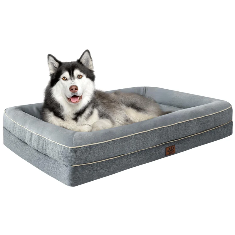 TaiBest Lit Orthopédique Imperméable pour Chiens XL — Mousse à Mémoire et Housse Lavable Gris