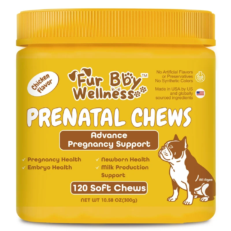 Fur Bby Wellness – Gommes Prenatales pour Chiens — Grossesse, Croissance des chiots & Lactation – 120 Gommes