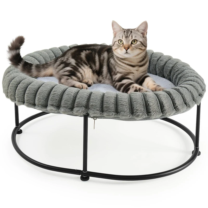 Sunhoo Lit Chat Surélevé – Nid Ergonomique avec Cadre Métallique, Coussin Lavable, 23 x 17 x 8,3 po – Gris