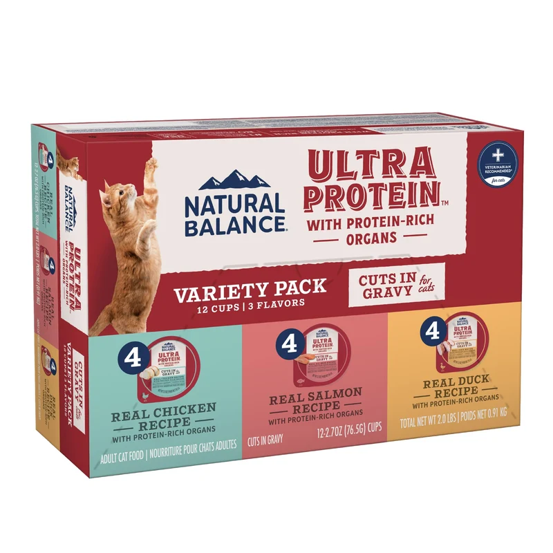 Natural Balance Ultra Protein – Aliments Humides pour Chats – Coupes en Sauce avec Organes Riches en Protéines, Pack Variété 2,7 oz x12