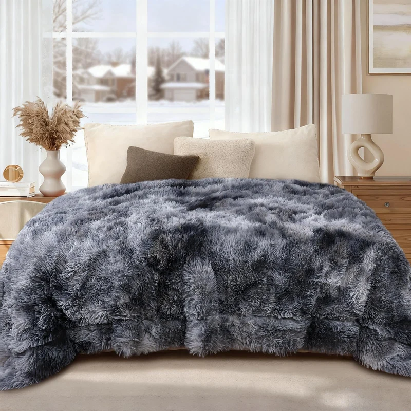 Luciphia – Grande Plaid Imperméable pour Animaux – Lavable, Doux et Calmant, Fourrure Fausse Gris Marbré 150 x 205 cm