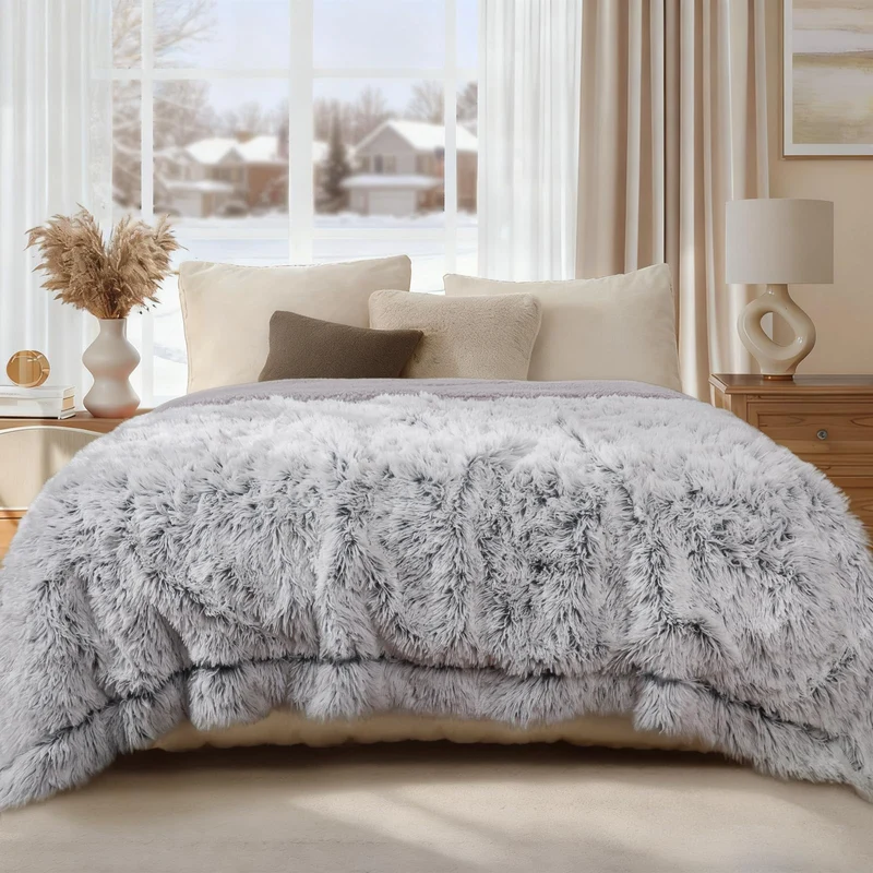 Luciphia Grande Couverture Imperméable pour Animaux – Douce Sherpa et Fausse Fourrure, 60x80 cm, Gris Brumeux