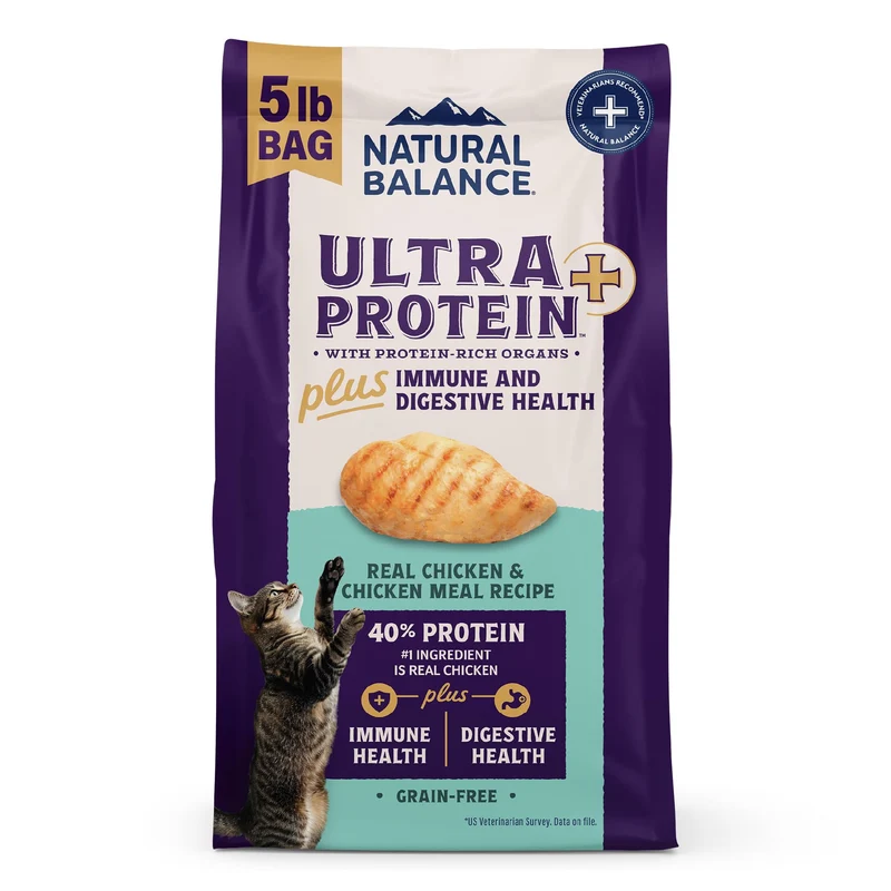 Natural Balance Ultra Protein Plus Chat — Immunité et Digestion, Poulet & Foie, Sans Céréales, 5 lb