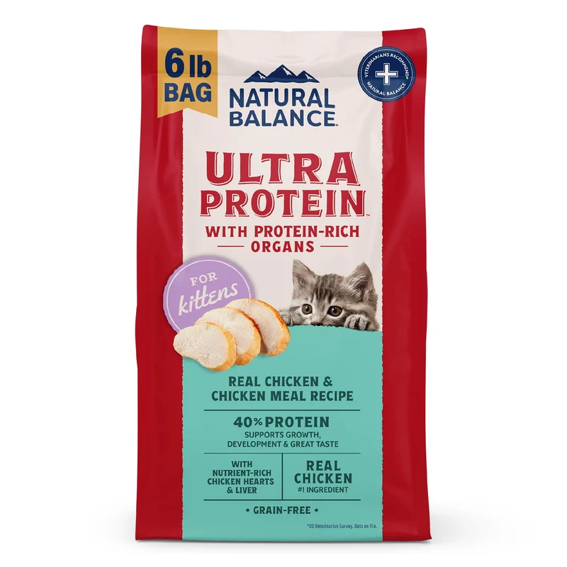 Natural Balance Ultra Protéine Chaton – Croquettes au Poulet Réel et Organes, 6 lb