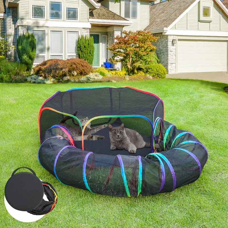 PLITTPETTS Catio Extérieur Arc-en-Ciel Portable – Enclos Chat Pliable + Sac et 4 Piquets