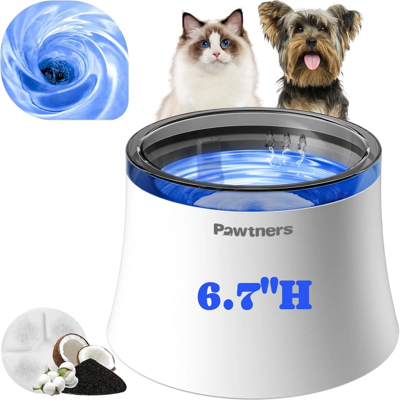 Pawtners Fontaine d’eau pour chiens et chats | 1 gallon, filtration vortex et pompe silencieuse