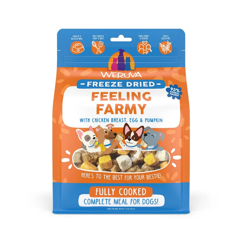 Weruva Dog Freeze Dried Feeling Farmy – Poulet, Œuf et Citrouille, Sachet 156 g