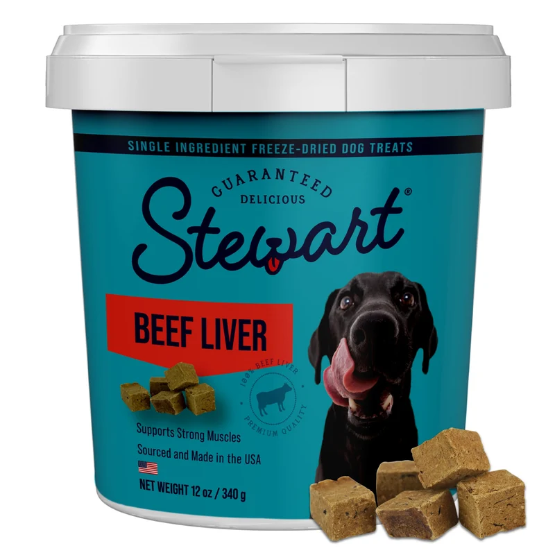 Stewart Foie de Boeuf 100% Séché pour Chien – 12 oz, ~270 Morceaux, Lyophilisé, Ingrédient Unique, Sans Céréales