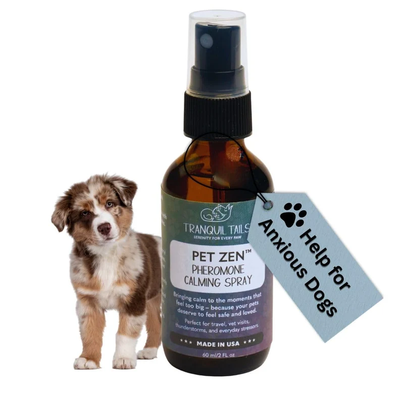 Tranquil Tails Pet Zen Spray calmant pour chiens – sans alcool – Fabriqué aux États‑Unis – voyage et couchage