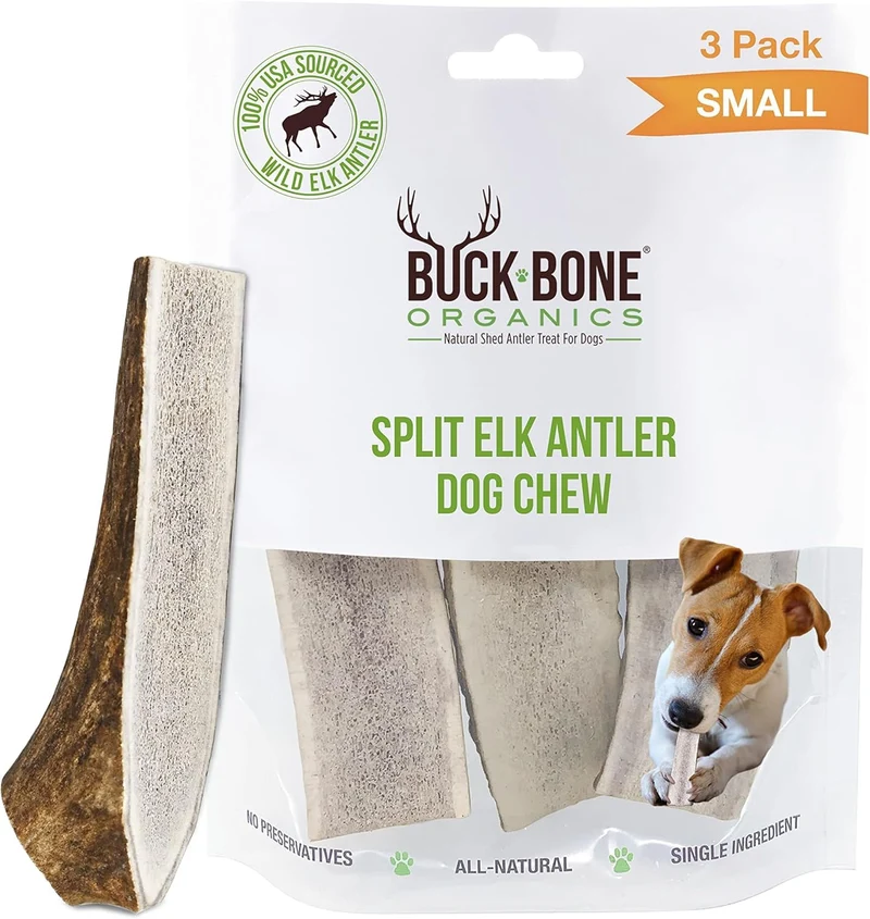 Buck Bone Organics – Os d’élan pour chiens, mastication durable, sans conservateurs, fabriqué aux États‑Unis (3 pièces)