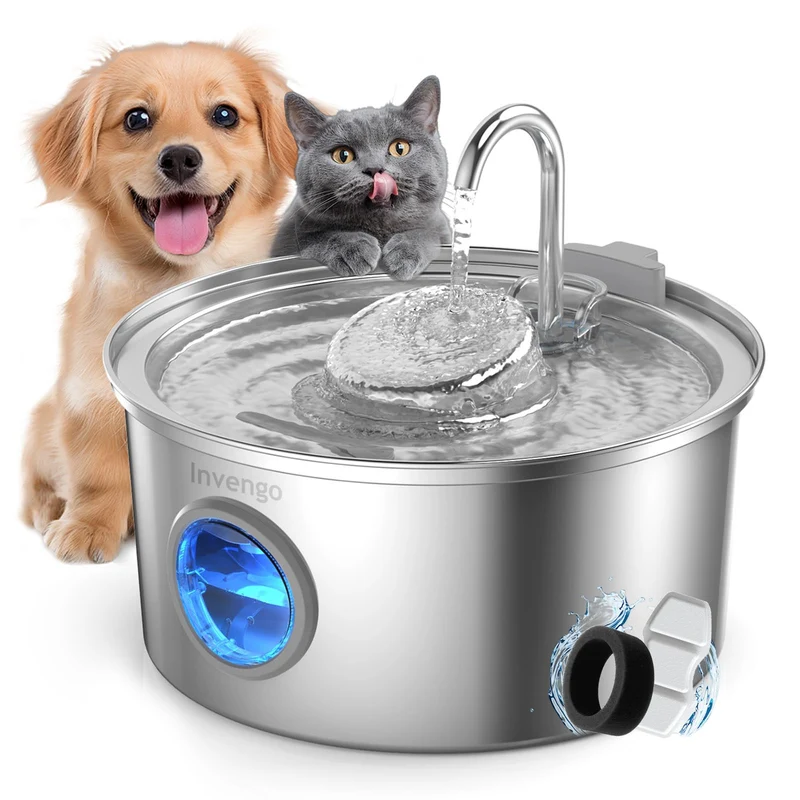 Invengo Fontaine pour Chats en Acier Inoxydable 3,2 L – Double Flux & Silencieuse