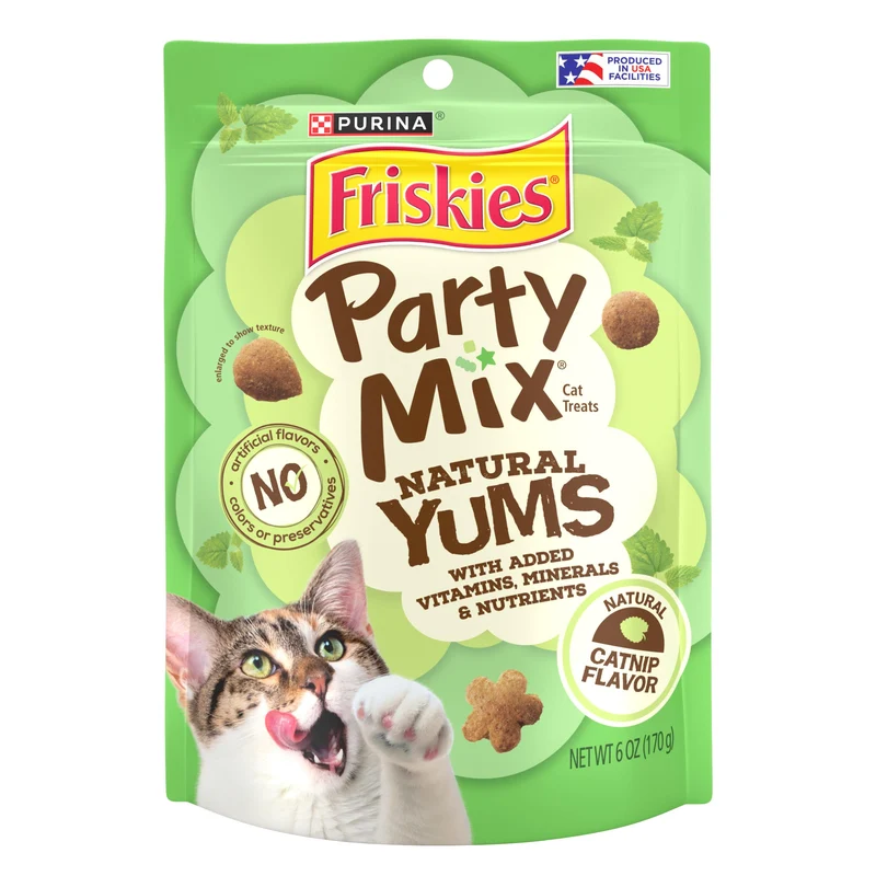 Friskies Party Mix Natural Yums au Catnip – Fabriqué aux États‑Unis, friandises naturelles, pack de 6 sachets 6 oz