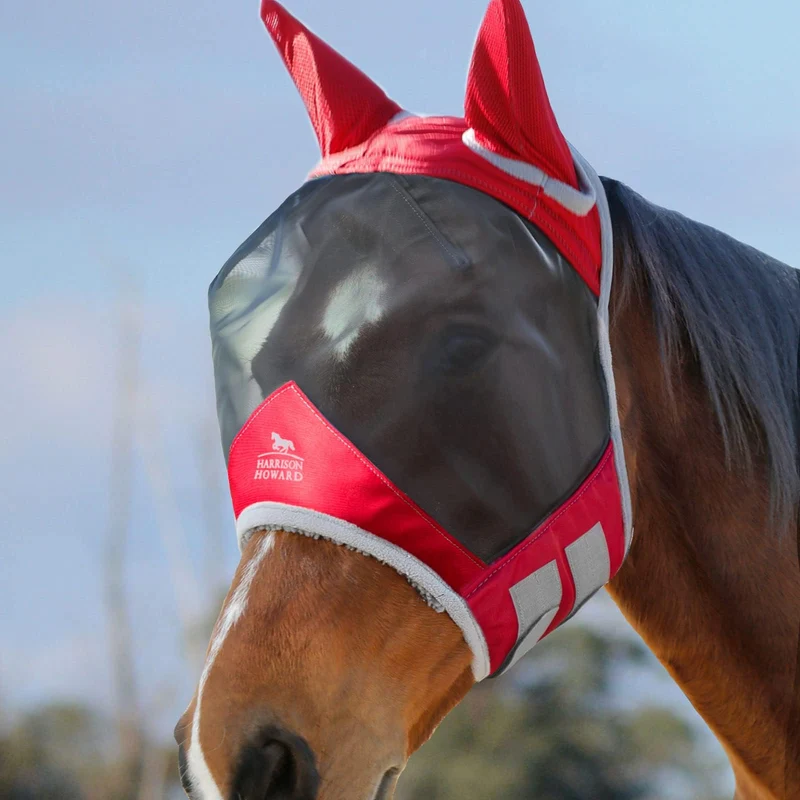 Harrison Howard CareMaster Pro — Masque Cheval Translucide UV, Grand Taille, Rouge