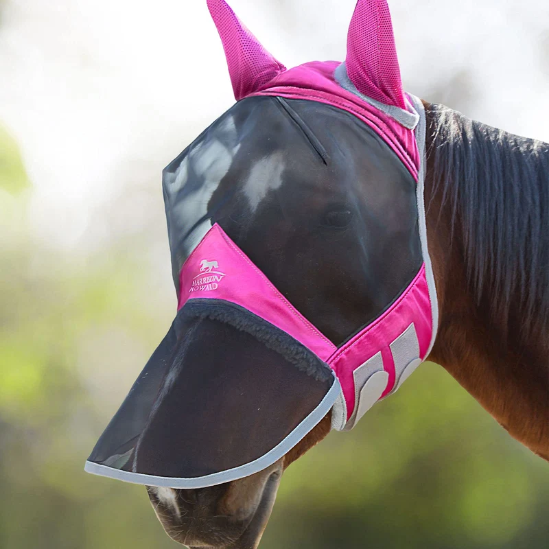 Harrison Howard CareMaster Pro Masque Anti-Mouches Lumineux pour Cheval — Taille L Flamingo, Protection UV et Confort