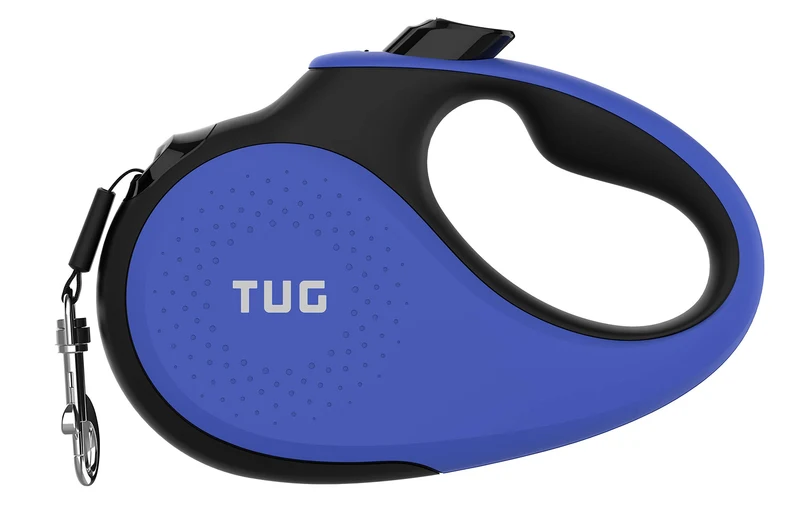 Laisse Rétractable TUG 360° Sans Enchevêtrement – Grand Modèle Bleu, Poignée Anti-Dérapante, 16 ft Nylon