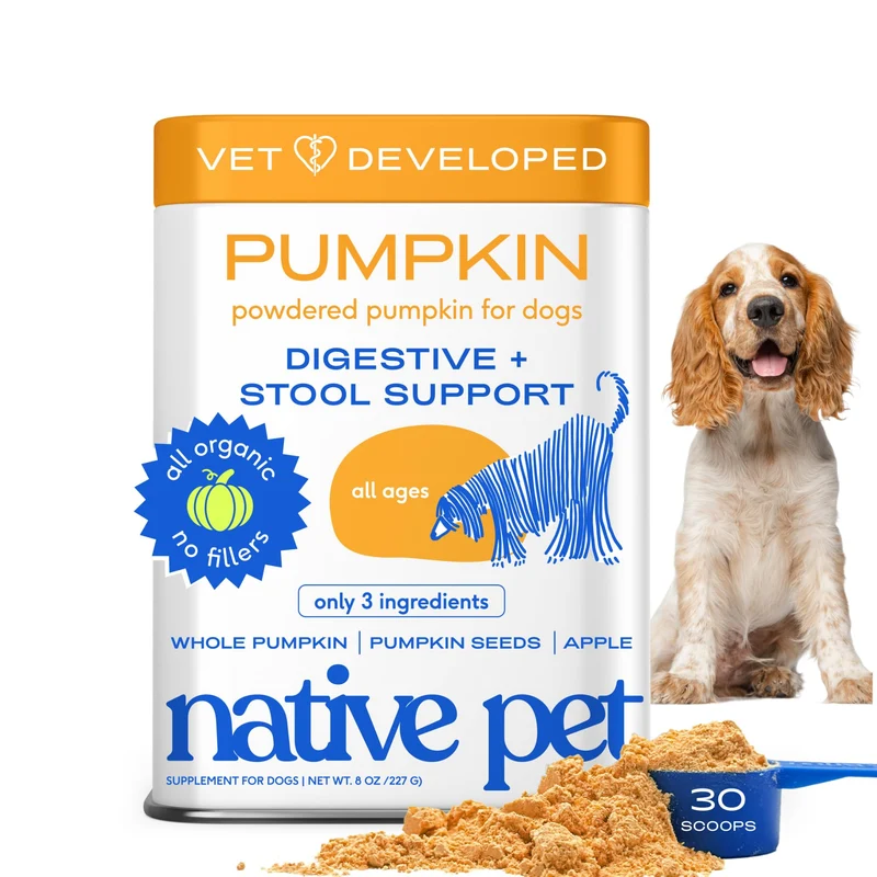 Native Pet Potiron pour Chiens – Topper en Poudre Bio USDA, Fibres Riches et Absorption des Nutriments – 30 Cuillères