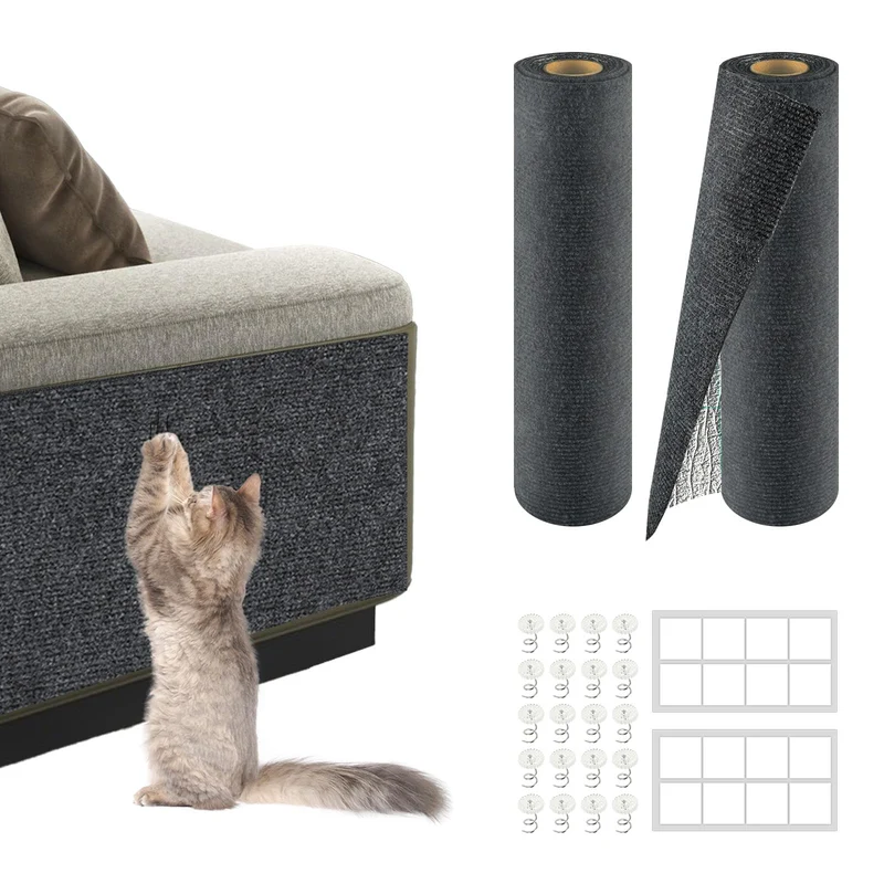 ZLAFM Pack 2 Tapis Griffage Chat 78,7 po x 15,8 po – Gris Foncé | Protège Canapé et Murs, Retrait et Adhésif