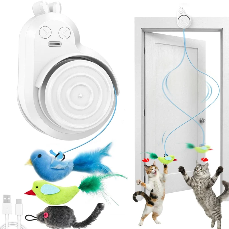 CATPICK – Jouets interactifs pour chats d’intérieur : Oiseau volant et Souris-tige, Recharge USB-C