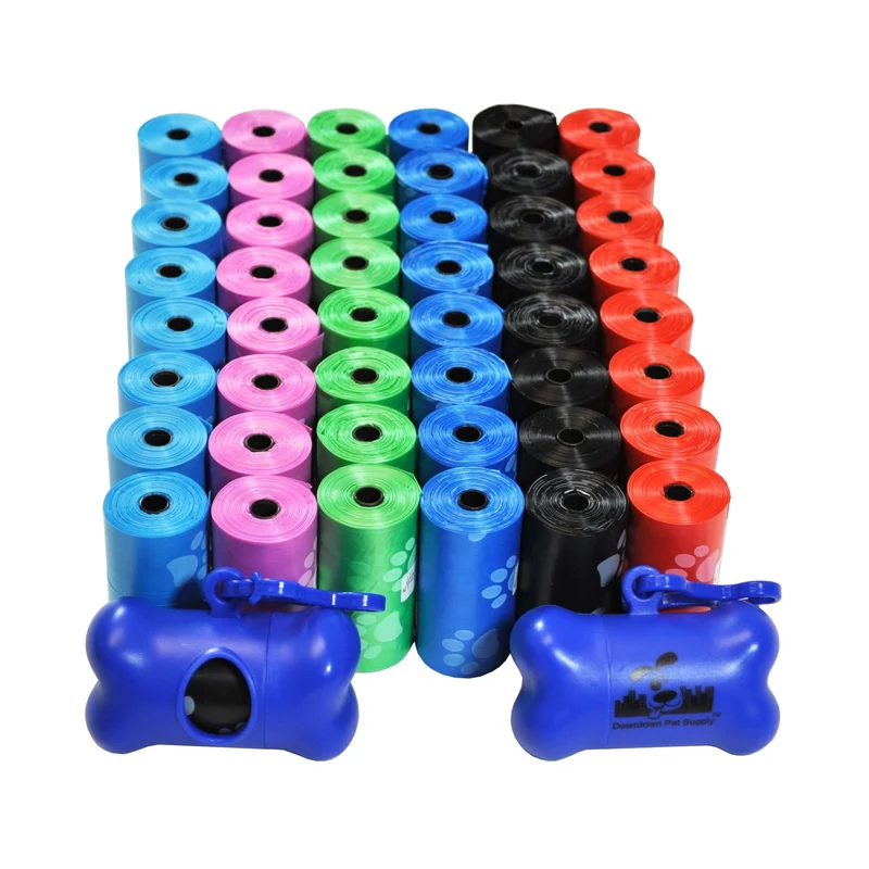 Downtown Pet Supply – Sacs-poubelle pour chiens avec distributeur en forme d’os, 1000 pièces, étanches, arc‑en‑ciel avec empreintes