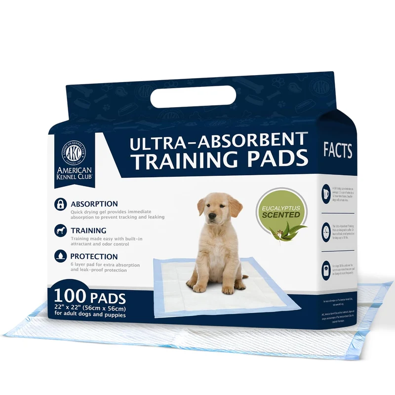 AKC62975 Tapis d’entraînement pour chiots – 6 couches imperméables, 22×22 po, vert, paquet de 100 | American Kennel Club