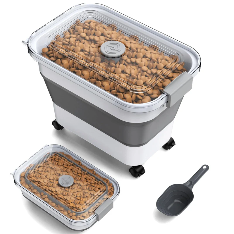 Viretec Conteneur Nourriture Animaux – 15-23 lb, Transparent et Hermétique, Pliable, Roues