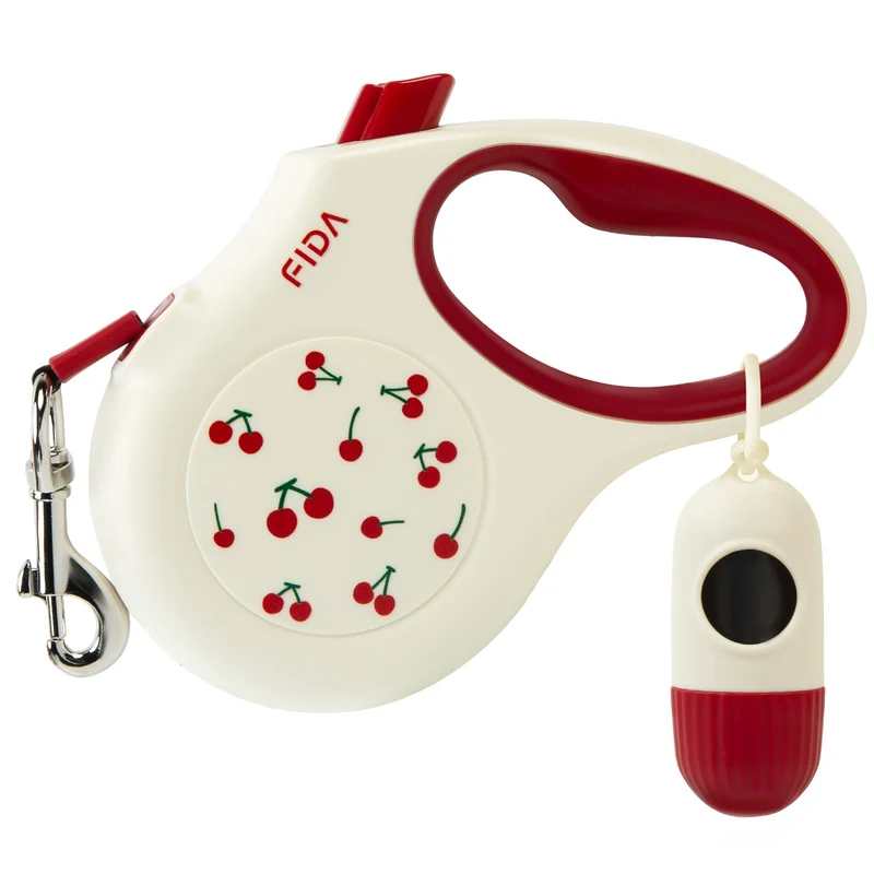 Fida Laisse rétractable avec distributeur et sacs – 16 pieds, pour petit chien ou chat jusqu’à 26 lb, couleur cerise (S)