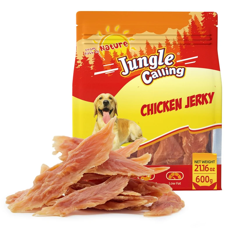 Jungle Calling Jerky Poulet 603 g – Friandises protéinées pour chiens moyens et grands, texture tendre