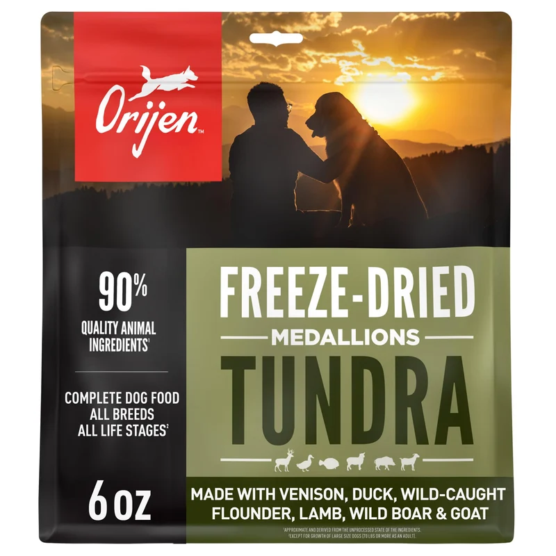 ORIJEN TUNDRA – Médaillons Séchés Haute Protéine Sans Céréales pour Chien (6oz)