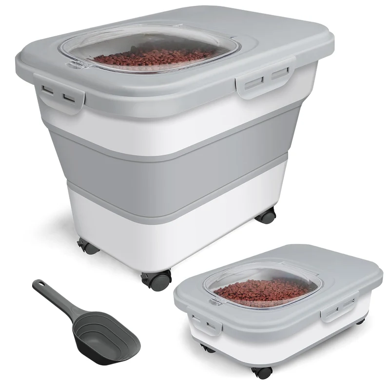 TIOVERY Conteneur Alimentaire pour Animaux 10-20 lb — Pliable, Hermétique, Roues et Cuillère