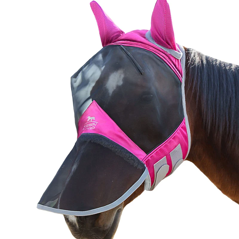 Harrison Howard CareMaster Pro — Masque anti-mouches lumineux pour cheval Flamingo, UV et confort