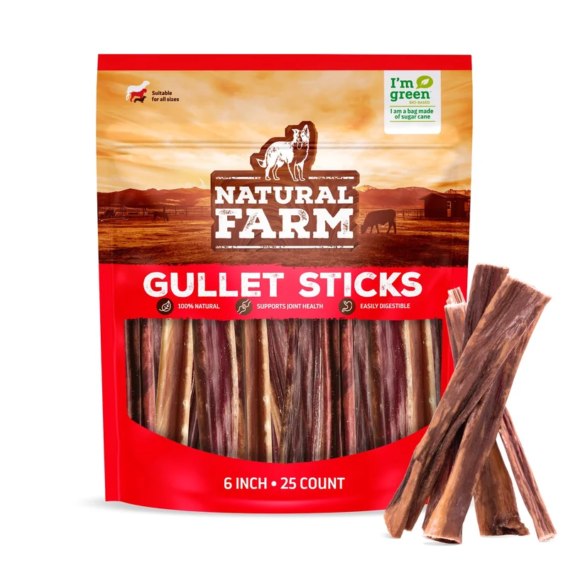 Natural Farm Bâtonnets d'œsophage (6 pouces, 25 pièces) – Sans céréales, Sans conservateurs & Digestibles – Bœuf