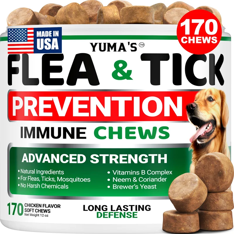YUMA'S – Prévention naturelle des puces et tiques pour chiens, 170 friables au poulet – Tous chiens & âges – Fabriqué aux États-Unis