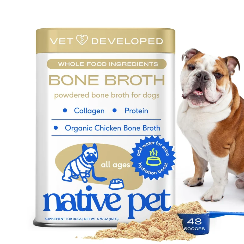 Native Pet Bouillon d’Os au Poulet pour Chiens et Chats – Poudre topper croquettes, 48 dosettes, soutien articulations et immunité