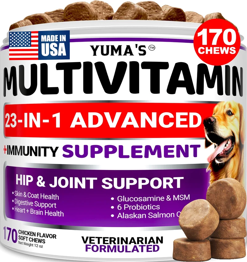 YUMA'S – Vitamines et compléments pour chiens (170 friables) avec glucosamine, soutien hanches et immunité