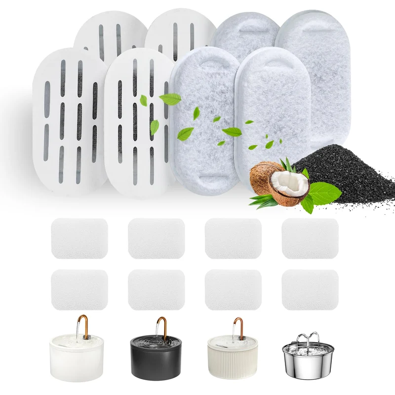 DOOOB Filtres pour Fontaine à Eau pour Chats – Pack 16 (8 Filtres & 8 Éponges)