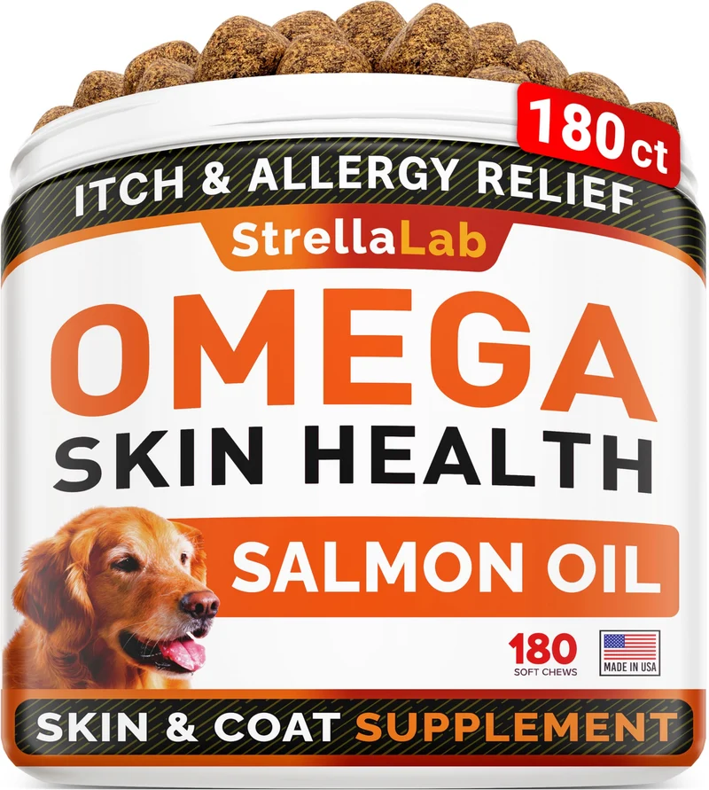 StrellaLab Omega3 pour Chiens – Gommes au Saumon Fumé, 180 bouchées | Soin Peau & Poil