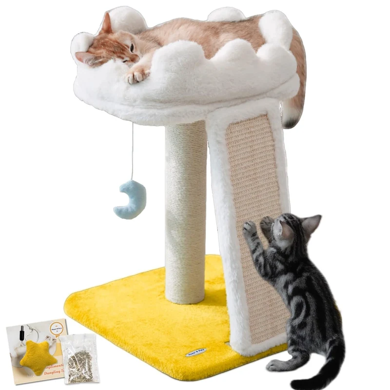 Happi N Pets Arbre Chat Nuage – Tour Compacte en 3 Tailles, Panier Doux et Jouets