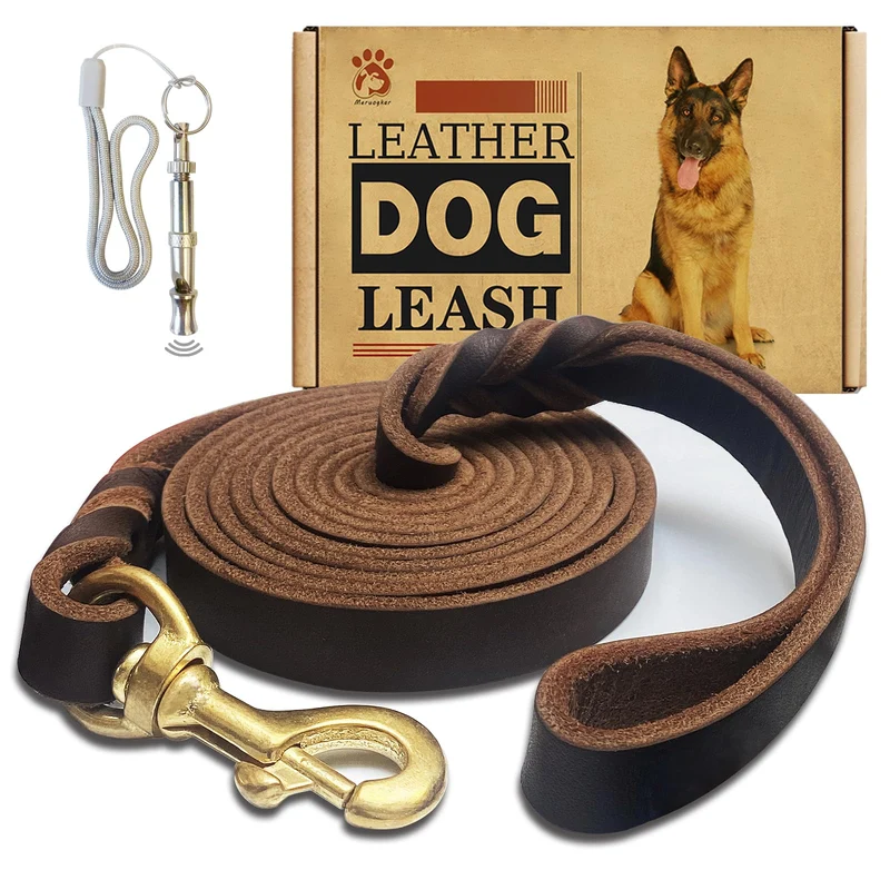 Meruogkar Laisse pour Chien en Cuir 8 pieds x 3/4 pouce – Robuste et Douce, Idéale Entraînement