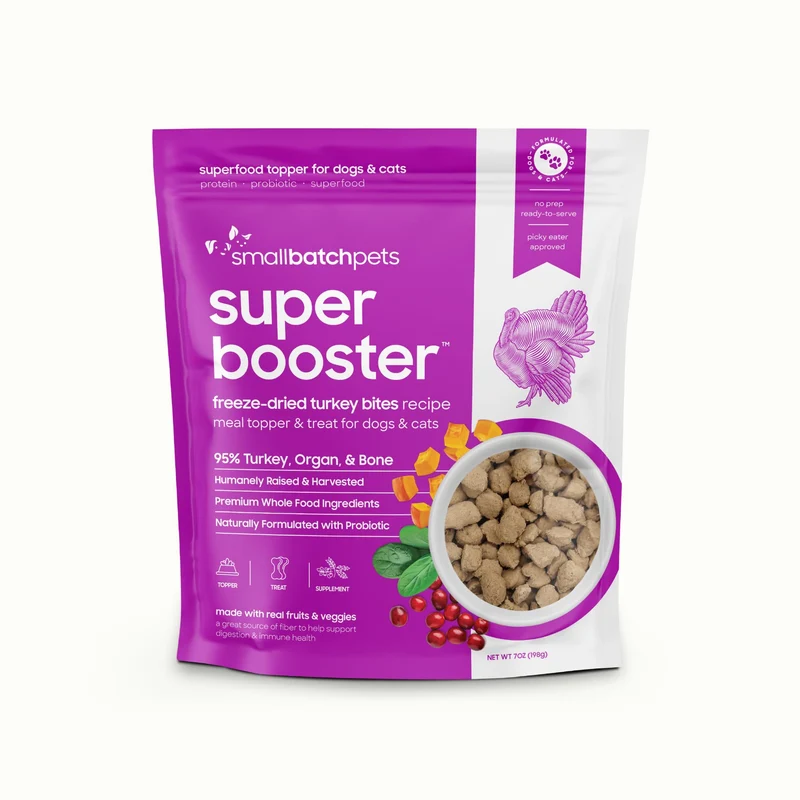Smallbatch Bouchées dinde lyophilisées — Probiotiques, Ingrédients Biologiques, Sans Cereales, Topping pour Chiens et Chats, Etats-Unis 7 oz