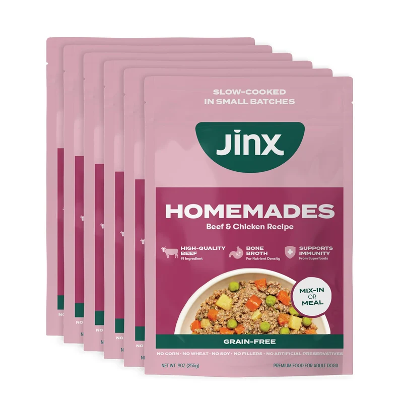 Jinx Boeuf et Poulet – Nourriture humide pour chien sans céréales, sachets 9 oz, lot de 6