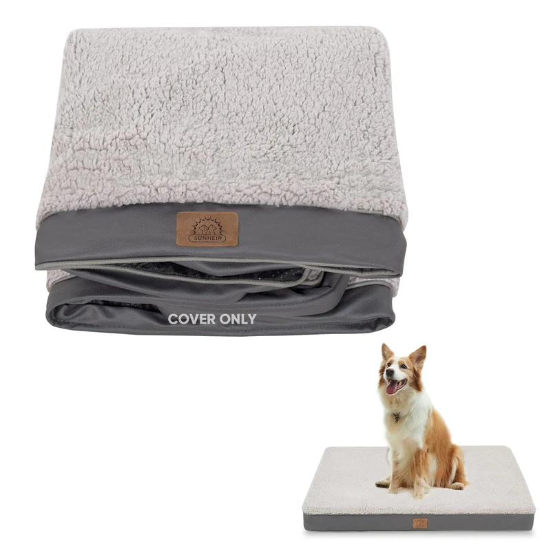 Sunheir Housse de lit pour chien Extra-Large – Lavable, Imperméable, Fermeture ZIP, Gris 41x27x3 pouces