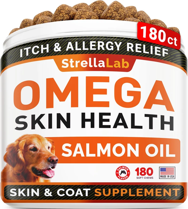 STRELLALAB Omega 3 pour chiens – 180 friandises au saumon | peau et pelage