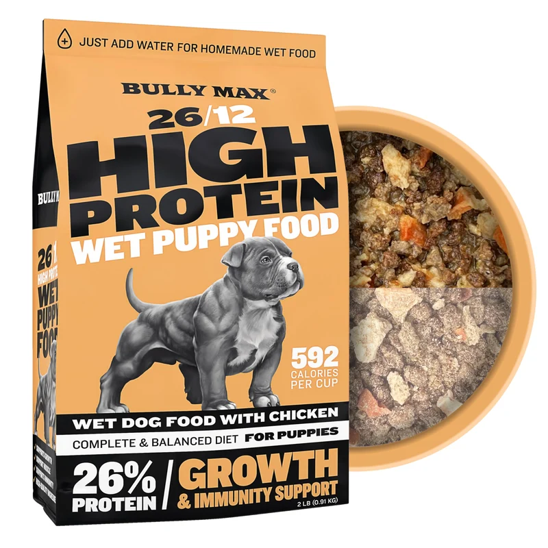 Bully Max Nourriture Humide pour Chiots Déshydratée – Poulet, Protéine Élevée – 2 lb se transforment en 5,5 lb d’aliment humide